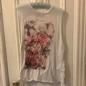 Floral Print Sleeveless Top - White and Pink
